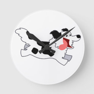Niedliche laufende Cartoon-Grenzcollie-Wand-Uhr Runde Wanduhr