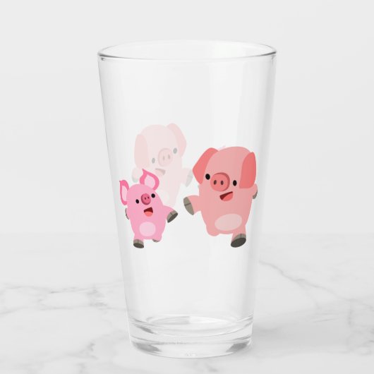Niedliche laufende Cartoon-Schweine Glas (Rückseite)
