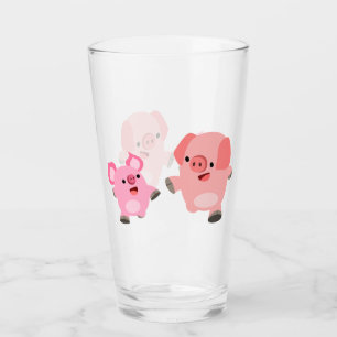 Niedliche laufende Cartoon-Schweine Glas