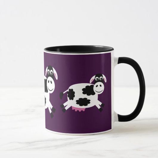 Niedliche laufende Kühe lila u. schwarze Tasse (Rechts)
