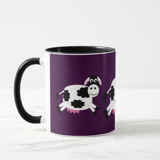 Niedliche laufende Kühe lila u. schwarze Tasse (Links)