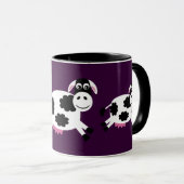 Niedliche laufende Kühe lila u. schwarze Tasse (VorderseiteRechts)