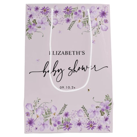 Niedliche Lavendel Baby Duschfavoriten Geschenktas Mittlere Geschenktüte (Rückseite)