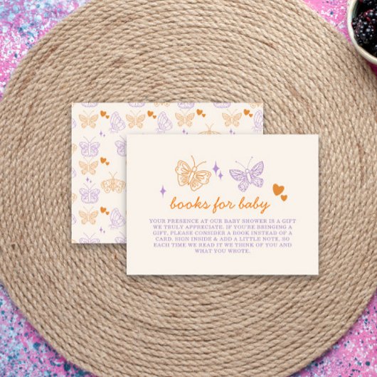 Niedliche Lavendel & Orange Butterfly Babydusche Begleitkarte