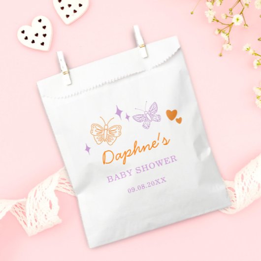 Niedliche Lavendel & Orange Butterfly Babydusche Geschenktütchen