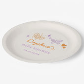 Niedliche Lavendel & Orange Butterfly Babydusche Pappteller (Schrägansicht)