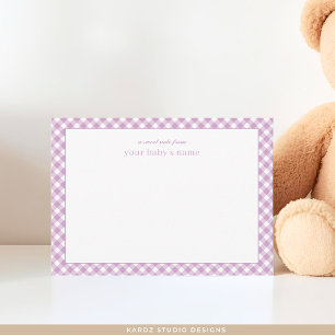 Niedliche Lavender Gingham Baby Kinderzimmer Note  Mitteilungskarte