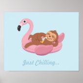 Niedliche Lazy Sloth auf rosa Flamingo Float Print Poster (Vorne)