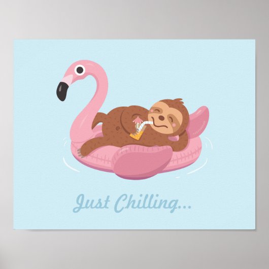 Niedliche Lazy Sloth auf rosa Flamingo Float Print Poster (Vorne)