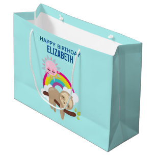 Niedliche Lazy Sloth mit Sun & Rainbow Birthday Große Geschenktüte