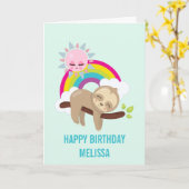 Niedliche Lazy Sloth mit Sun & Rainbow Birthday Karte (Gelbe Blume)