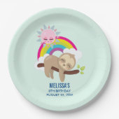 Niedliche Lazy Sloth mit Sun & Rainbow Birthday Pappteller (Vorderseite)