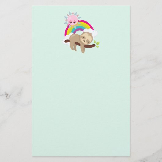 Niedliche Lazy-Sloth mit Sun & Rainbow Briefpapier (Vorderseite)