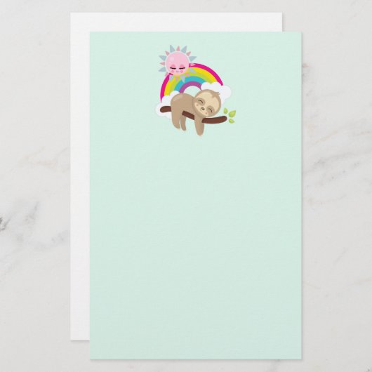 Niedliche Lazy-Sloth mit Sun & Rainbow Briefpapier (Vorne/Hinten)