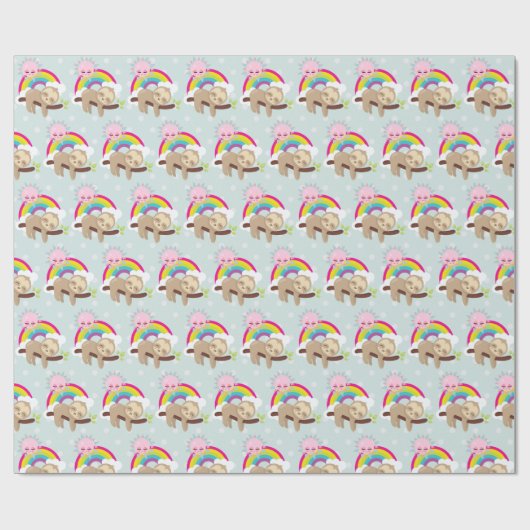 Niedliche Lazy-Sloth mit Sun & Rainbow Geschenkpapier (Flach)