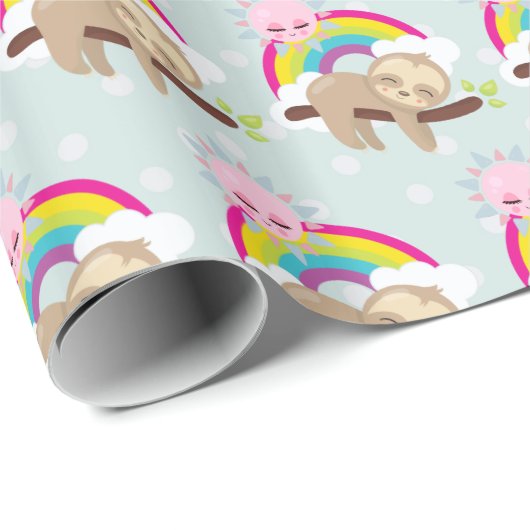 Niedliche Lazy-Sloth mit Sun & Rainbow Geschenkpapier (Rolleneckpunkt)