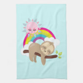 Niedliche Lazy-Sloth mit Sun & Rainbow Geschirrtuch (Vertikal)