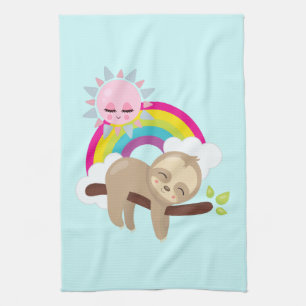 Niedliche Lazy-Sloth mit Sun & Rainbow Geschirrtuch