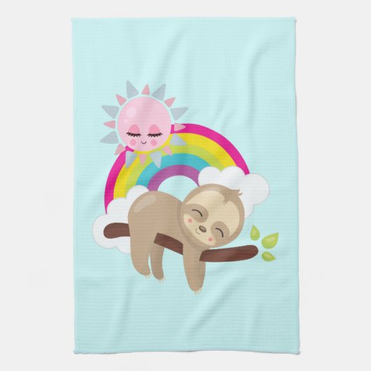 Niedliche Lazy-Sloth mit Sun & Rainbow Geschirrtuch (Vertikal)