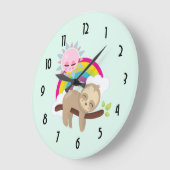 Niedliche Lazy-Sloth mit Sun & Rainbow Große Wanduhr (Winkel)