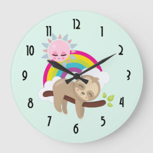 Niedliche Lazy-Sloth mit Sun & Rainbow Große Wanduhr