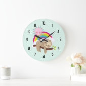 Niedliche Lazy-Sloth mit Sun & Rainbow Große Wanduhr (Zuhause)
