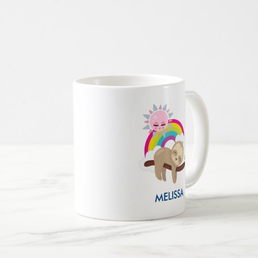 Niedliche Lazy-Sloth mit Sun & Rainbow Kaffeetasse (VorderseiteRechts)