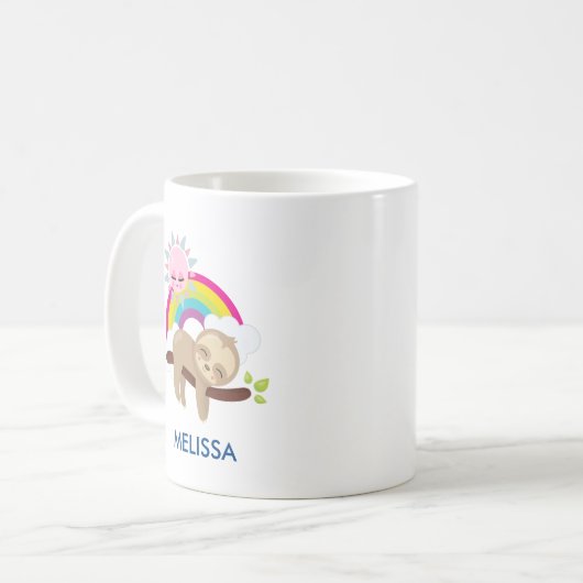 Niedliche Lazy-Sloth mit Sun & Rainbow Kaffeetasse (Vorderseite Links)