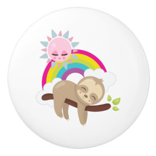 Niedliche Lazy-Sloth mit Sun & Rainbow Keramikknauf