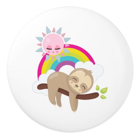 Niedliche Lazy-Sloth mit Sun & Rainbow Keramikknauf (Vorderseite)