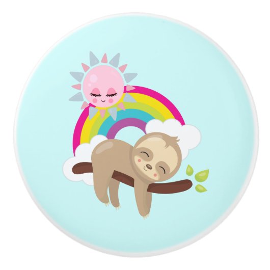 Niedliche Lazy-Sloth mit Sun & Rainbow Keramikknauf (Vorderseite)