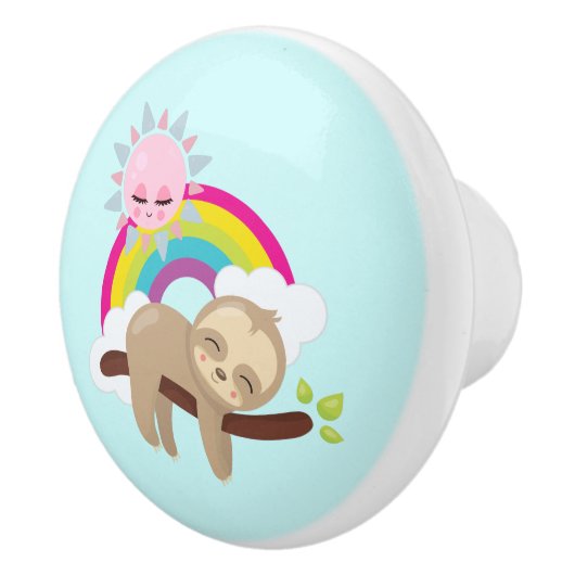 Niedliche Lazy-Sloth mit Sun & Rainbow Keramikknauf (Rechts)