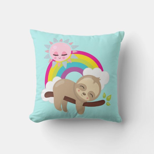 Niedliche Lazy-Sloth mit Sun & Rainbow Kissen (Vorderseite)