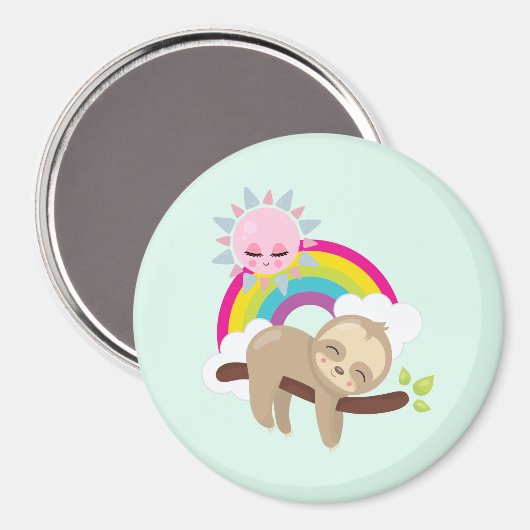 Niedliche Lazy-Sloth mit Sun & Rainbow Magnet (Vorderseite/Rückseite)