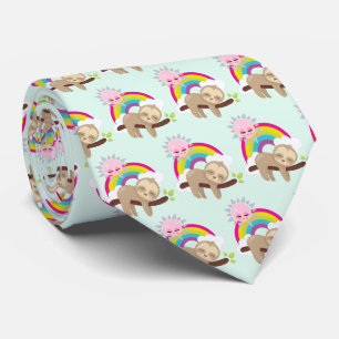 Niedliche Lazy Sloth mit Sun & Rainbow-Muster Krawatte