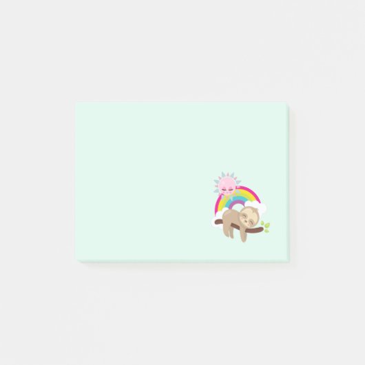 Niedliche Lazy-Sloth mit Sun & Rainbow Post-it Klebezettel (Vorderseite)