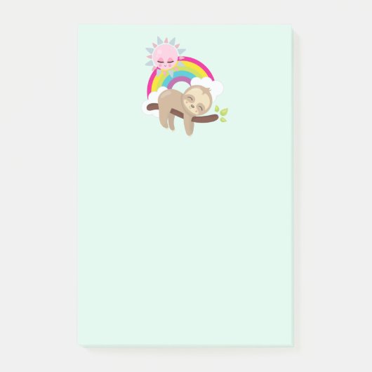 Niedliche Lazy-Sloth mit Sun & Rainbow Post-it Klebezettel (Vorderseite)