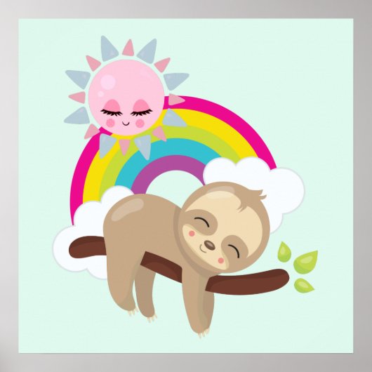 Niedliche Lazy-Sloth mit Sun & Rainbow Poster (Vorne)