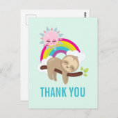 Niedliche Lazy Sloth mit Sun & Rainbow Vielen Dank Postkarte (Vorne/Hinten)