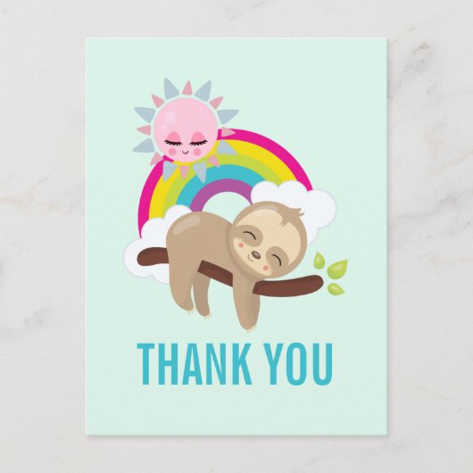 Niedliche Lazy Sloth mit Sun & Rainbow Vielen Dank Postkarte (Vorderseite)