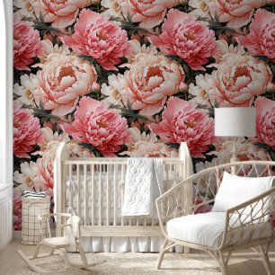Niedliche, lebendige rosa Peonies Chic Floral Wall Tapete