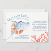 Niedliche Lebensrettung Hai Aquarell Babydusche Einladung (Vorderseite)