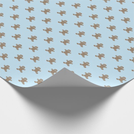 Niedliche Lebkuchengebäck-Muster hellblau Geschenkpapier (Ecke)