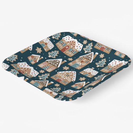 Niedliche Lebkuchenhäuser & Kekse Weihnachten Pappteller (Gewinkelt)