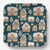 Niedliche Lebkuchenhäuser & Kekse Weihnachten Pappteller (Vorderseite)
