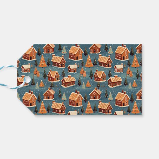 Niedliche Lebkuchenhäuser und Bäume Geschenkanhänger (Rückseite Horizontal)