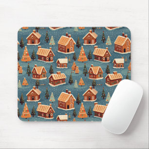 Niedliche Lebkuchenhäuser und Bäume Mousepad