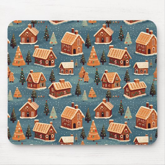 Niedliche Lebkuchenhäuser und Bäume Mousepad (Vorne)