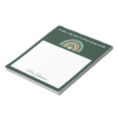 Niedliche Lehrer Boho Rainbow auf dem grünen Notep Notizblock (Rotiert)