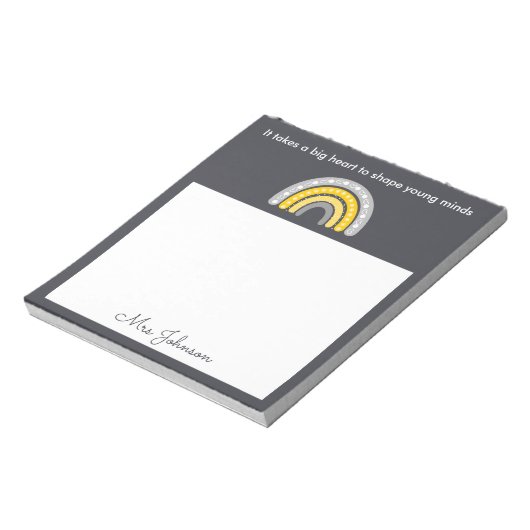 Niedliche Lehrer Boho Rainbow auf Grau Notepad Notizblock (Rotiert)